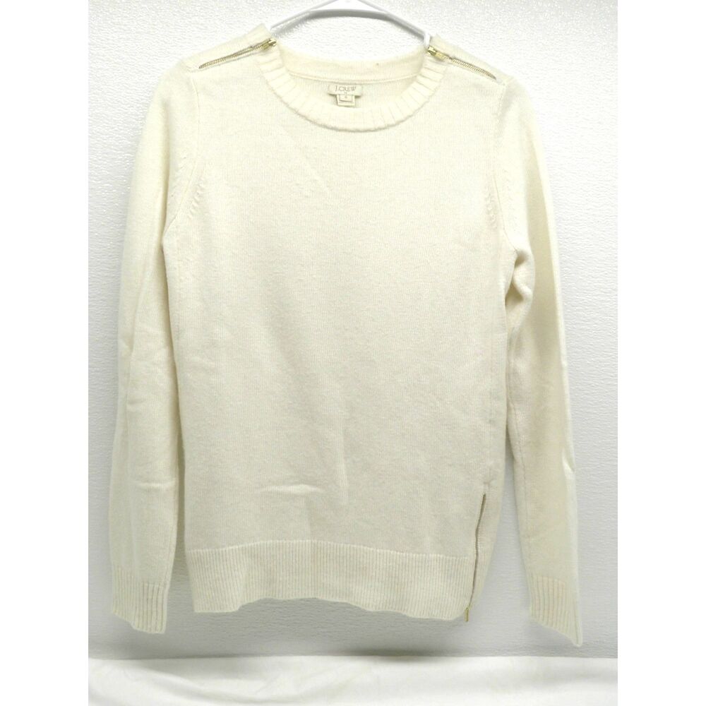 J Crew Women's S Cream Merino Wool Blend Crew Neck Heavy Long Sleeve Sweater
